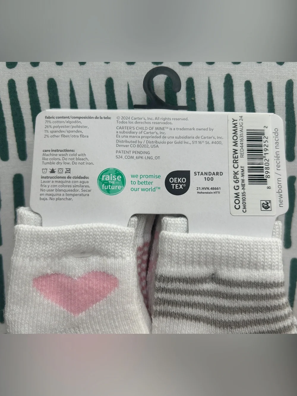Carter's Baby Pink & White Heart Socks 6-Pack (NB)